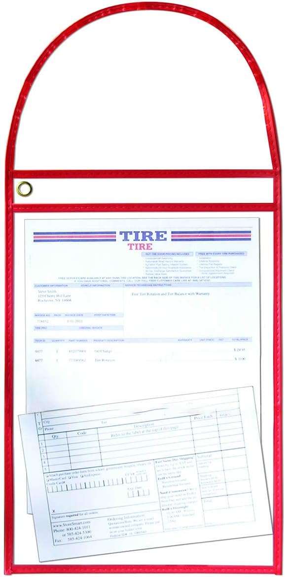 StoreSMART - 9 x 12 inches - Open Short - Red Single Pocket with Hanging Strap - Red Rigid Vinyl Sewn Pocket - 100-Pack - Dry Erase Surface - TROH29R-100