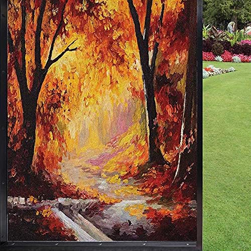 Country Window Film Privacy,Paint of a Forest with Autumn Color Leaves Fall Time Sadness Season Theme Art Light Blocking for Bathroom Kitchen Room Office,Orange Brown 2436 inch