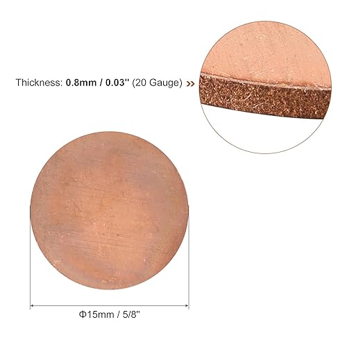 Miniatura 50 de uxcell Hoja de cobre puro, 4 piezas de 2 x 0.04 pulgadas, calibre 18 T2, placa redonda de metal de cobre para manualidades, reparaciones eléctricas
