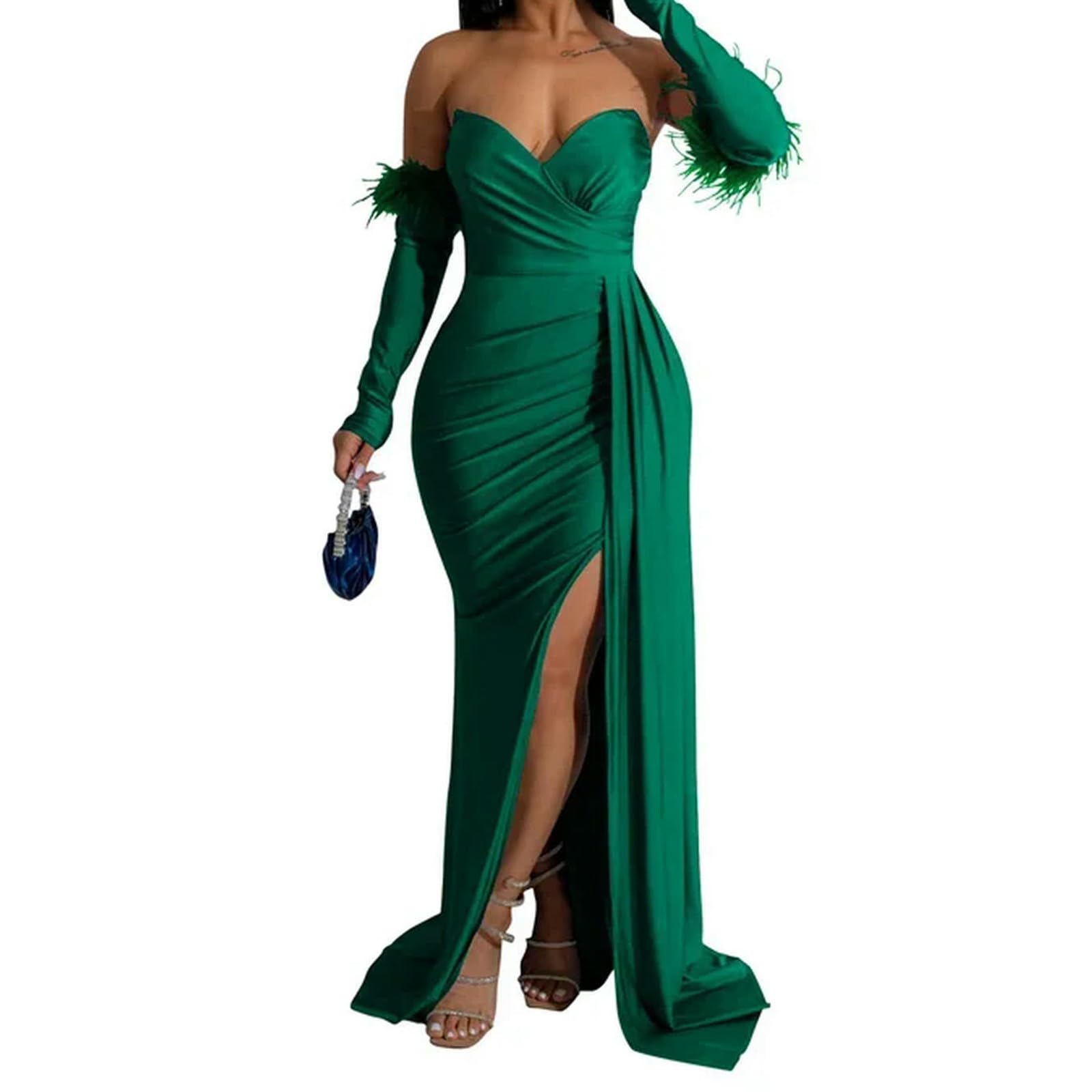 Trägerloses Abendkleid für Damen, elegantes Party-formales Meerjungfrau-Hochzeits-Dinner-Gastkleid mit Ärmelüberzug