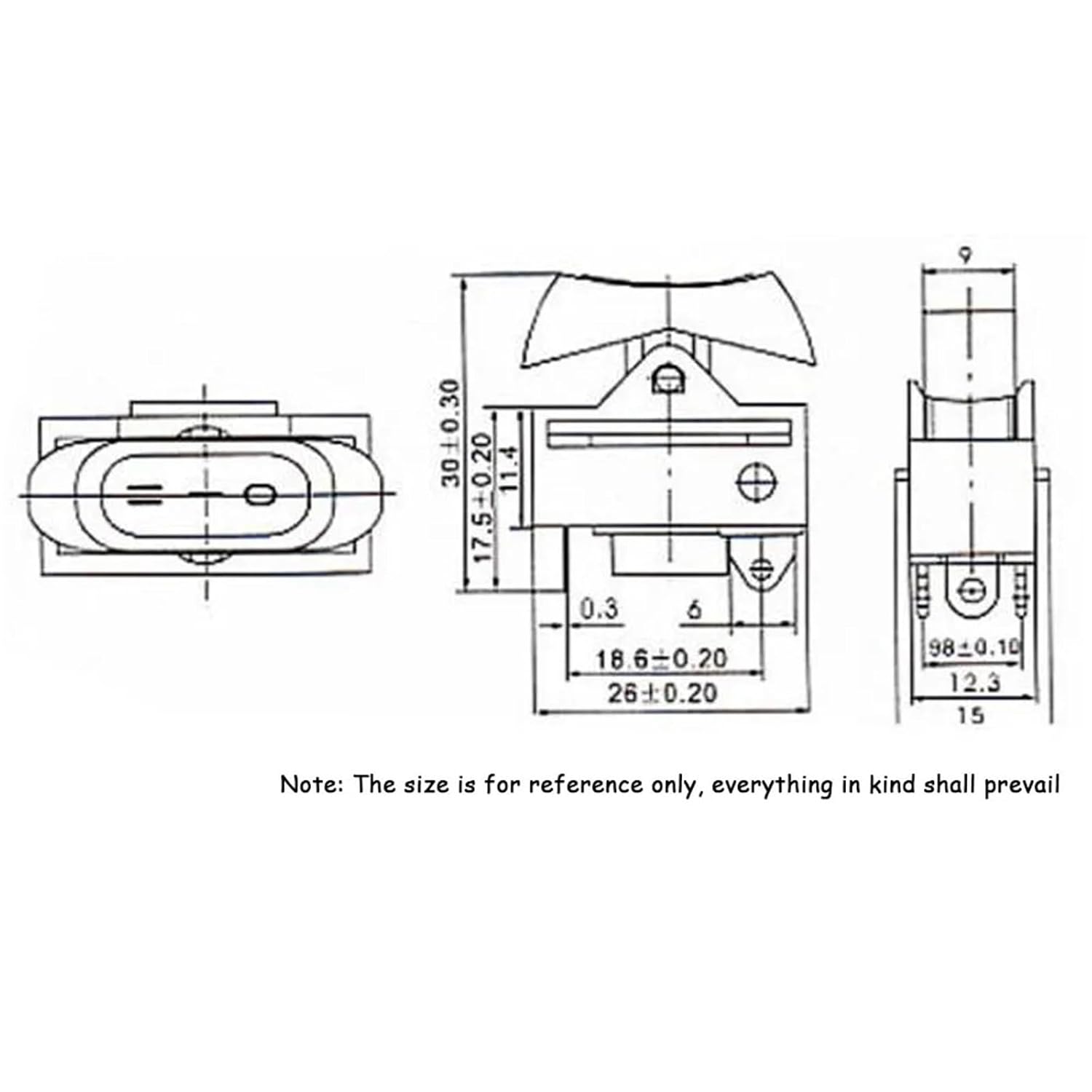 Rocker Switch KCD15-103/T 250VAC/6A 3 Position ON-Off-ON 10Pcs