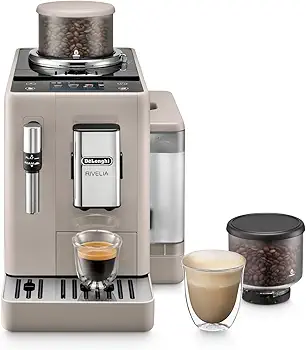 De'Longhi Rivelia EXAM440.35.BG, Cafetera Superautomática con Espumador de Leche Manual, Tamaño Compacto, 8 Recetas, Pantalla Táctil a Color, Beige Arena