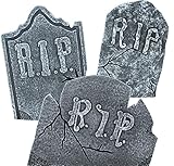 Set of 3 Large Crooked Leaning Weathered Ancient Style Tombstones Halloween Lawn Yard Decor