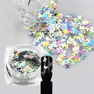 1Pcs Laser Shiny Diamond Round Ultrathin Sequins Nail Art Glitter Tips UV Gel 3D Butterfly sequins laser magic silver Butterfly sequins Nail Decoratio (Silver)