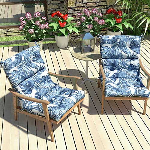 Lvtxiii Outdoor Seat/Back Chair Cushion Patio Tufted High Back Cushion, Seasonal Replacement Rocking Chair Cushion With Ties (22” W X 20D”, Set Of 2, Palm Blue) #TOP3