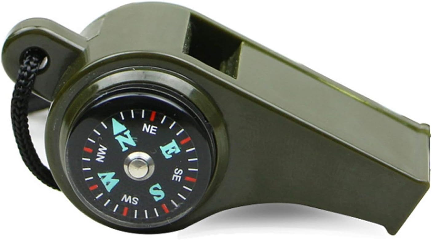 Three-in-one Compass Lifeguard Whistle Thermometer Outdoor Multifunctional Survival Whistle Portable High Frequency Whistle with Lanyard