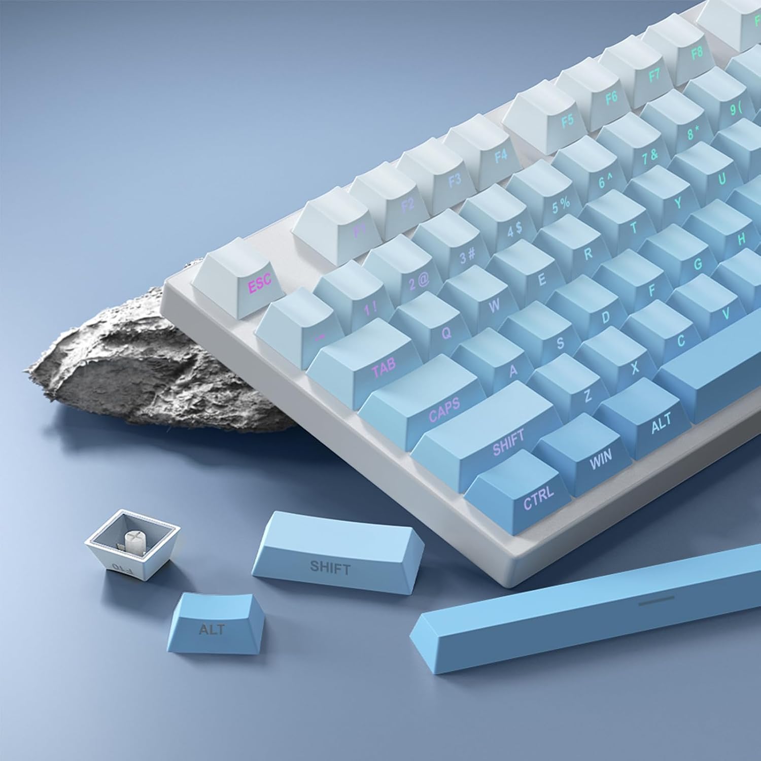 PBT Keycaps-Side Print Key Cap Set, Double Shot Shine Through Key caps