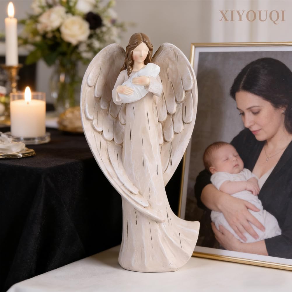 Guardian Angel Figurine Holding Baby – Hand-Painted Memorial Statue for New Mom, Baptism, or Miscarriage Gifts – Sympathy Angel Figurine for Baby Loss, Godmother Keepsake - Image 3