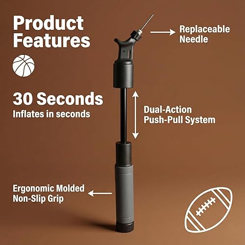 Miniatura 2 de Bomba de aire ergonómica para equipo deportivo, voleibol, baloncesto, pelota de fútbol inflador de aire con suministro de aire de empuje y tracción,