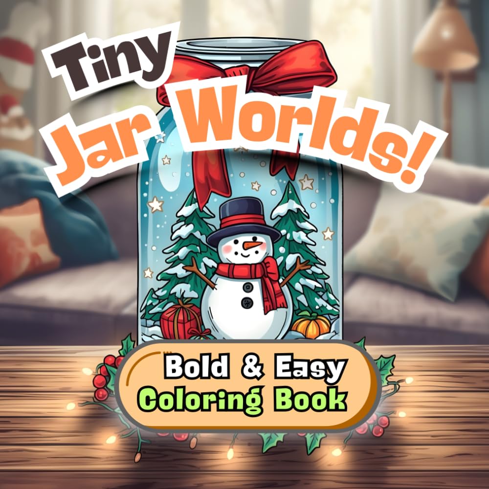 Tiny Jar Worlds! Bold and Easy Coloring Book: 60 Simple and Cute Miniature Worlds in Jars for Adults and Kids, Stress Relieving and Easy Designs (Bold & Easy)
