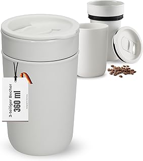 Kaffeebecher 'Palermo' 360 ml - spülmaschinengeeigneter Kaffeebecher to go mit Keramik-Innenbecher - robuster coffee to go Becher mit Deckel - Trinkbecher für Büro und unterwegs, Farbe:creme