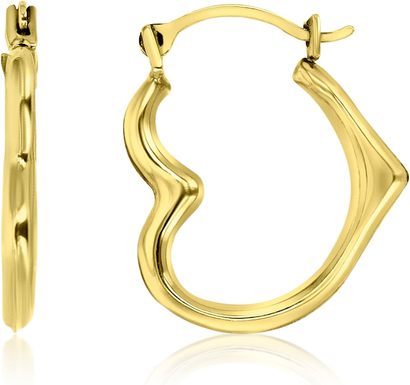 14K Yellow Gold 2x14mm Small Polished Heart Lightweight Hoop Earrings
