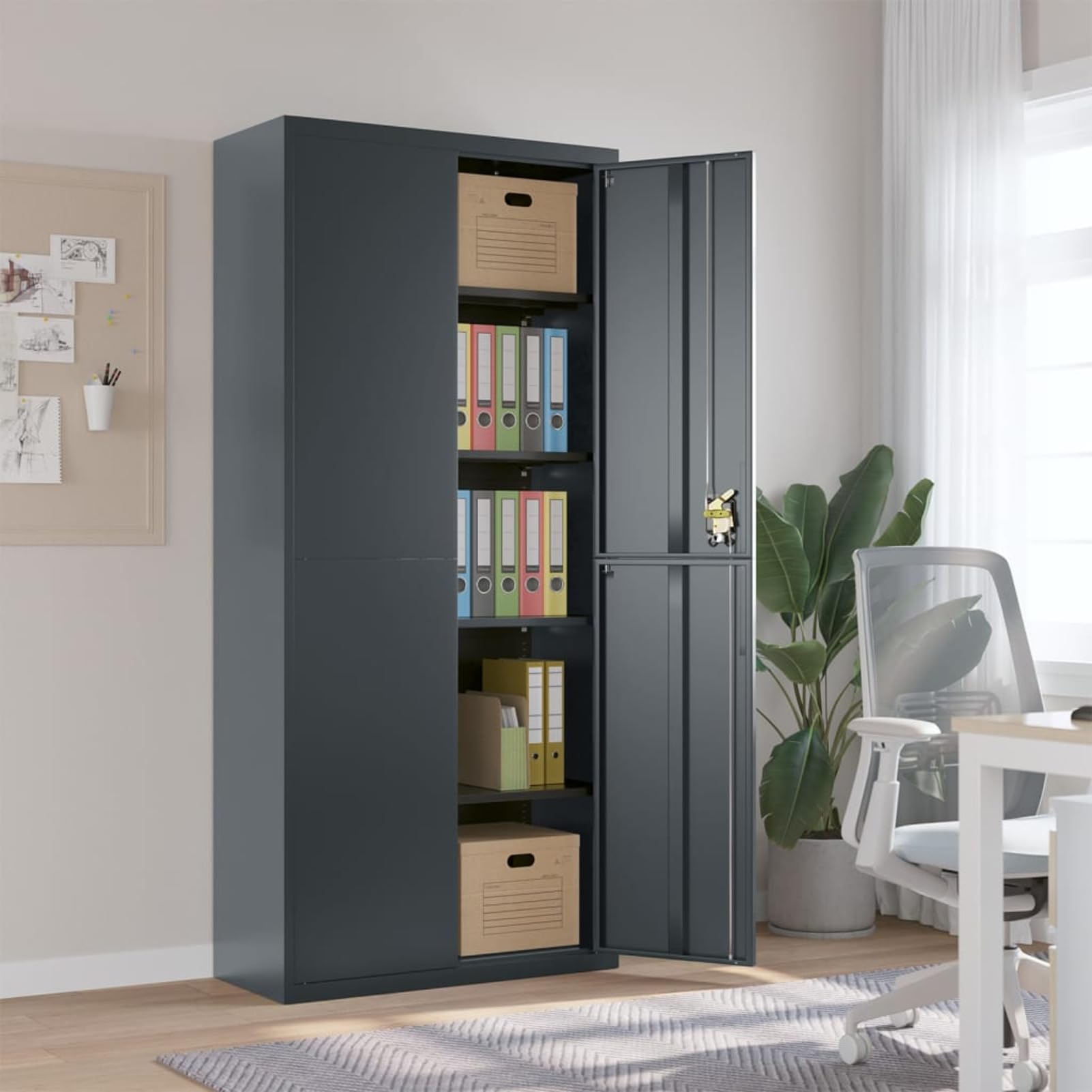 LAPOOH Armadio Classificatore Antracite 90x40x200 cm in Acciaio,Armadi Archivio,Armadio Classificatore,Armadi da Ufficio,Schedario da Ufficio -339763