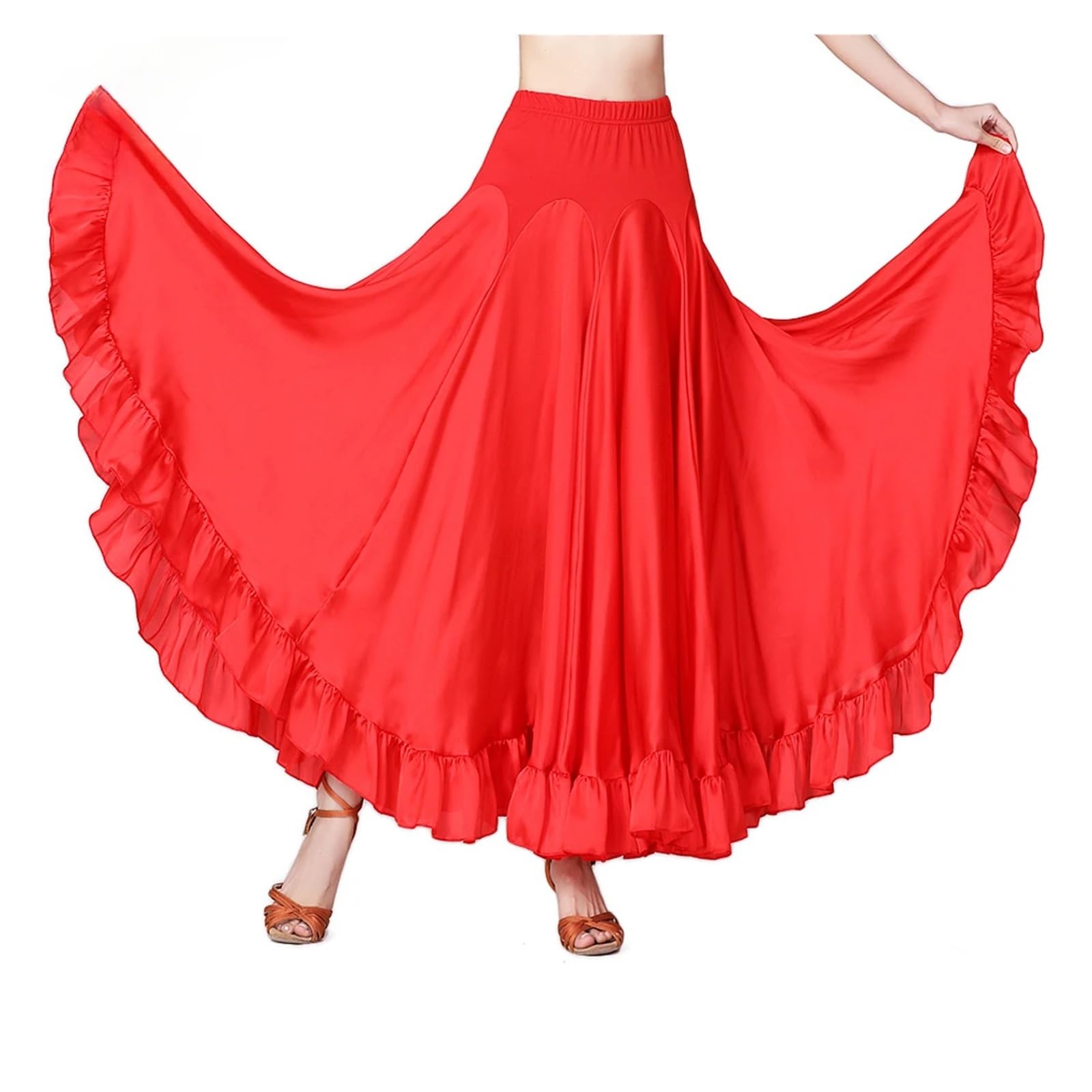 Gonna Flamenco Abito da Ballo Moderno Sociale Grande Swing Gonna a Mezza Lunghezza Nuovo Abito da Competizione da palcoscenico Valzer Grande Swing Gonna(Black,XL)