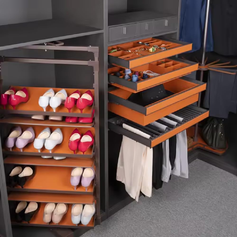 Obrotowy stojak na buty o 360°, metalowa szafka na buty z regulowanymi półkami, 4-8 poziomów, na 16-32 pary, oszczędność miejsca, do przedpokoju, przedpokoju, sypialni, szafy