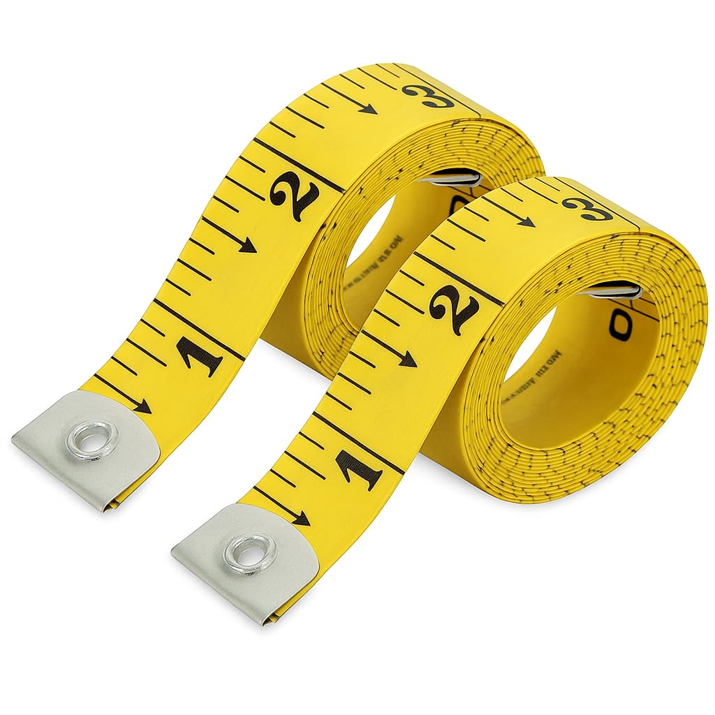 Soft Measuring Tape 2 Pack – 60 Inch / 150 cm Dual-Sided Body Tape Measure for Sewing, Tailoring, Weight Loss & Body Measurement – Flexible Inch & cm (Yellow)