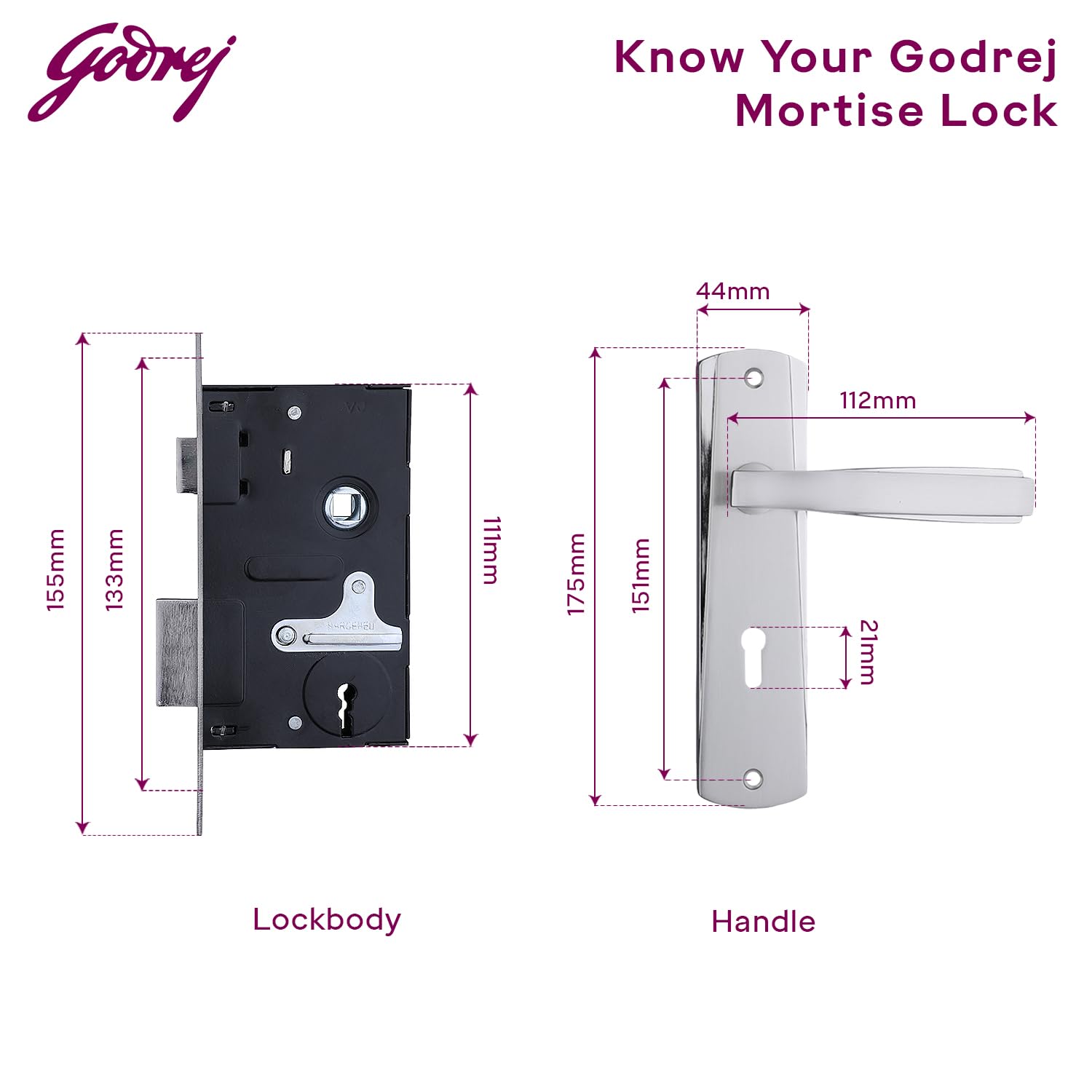 Godrej Mortise Door Lock Handle Set | 175mm ELC 06 | 6-Lever Locking Mechanism | Suitable for Left & Right Handed Doors (Satin Steel Finish) | 1 Years Warranty — Amazon image 7