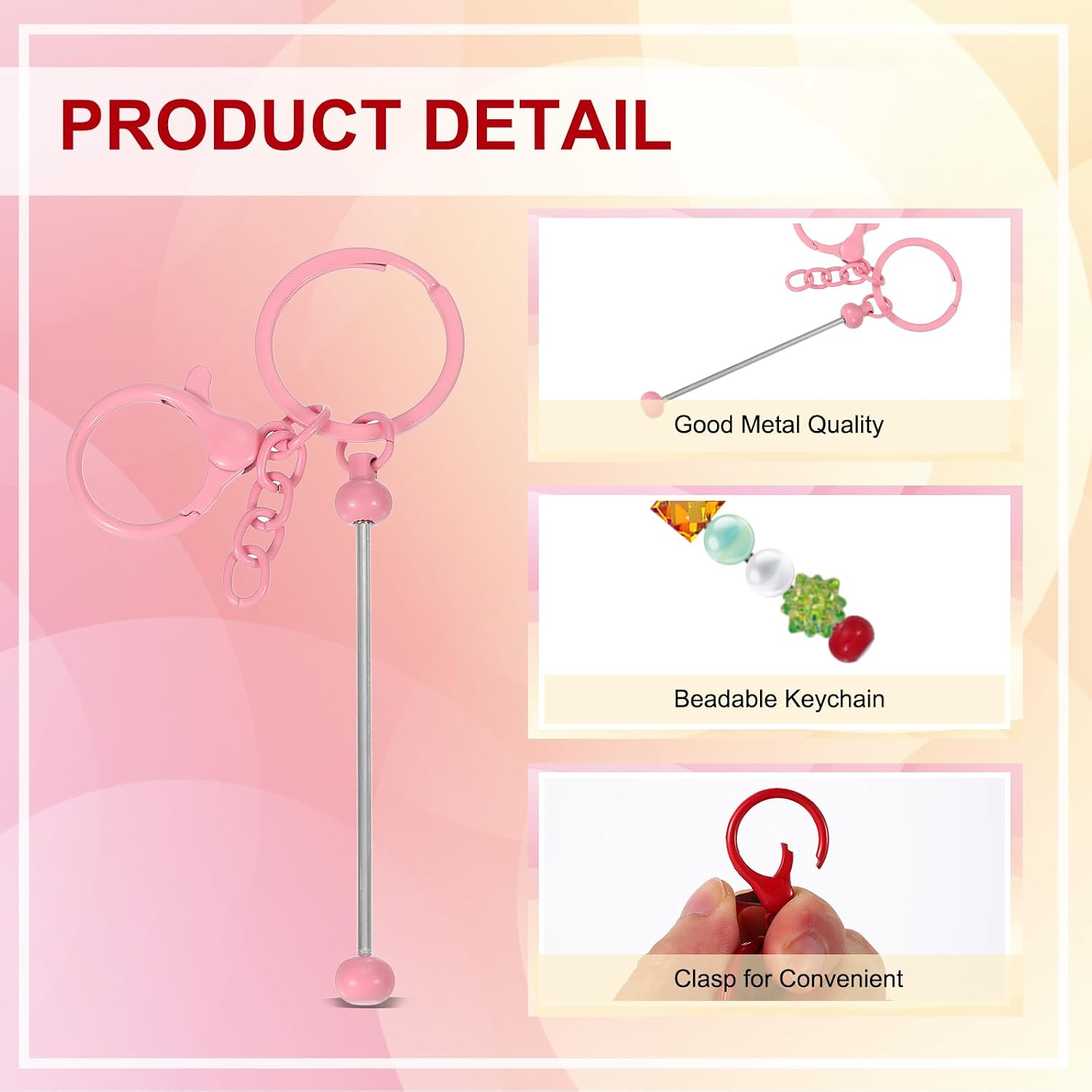 PATIKIL Beadable Keychain Bars, 6 Pcs Metal Beaded Keychain Blanks Bulk Making Supplies Kit with Lobster Hook for Pendant image 3