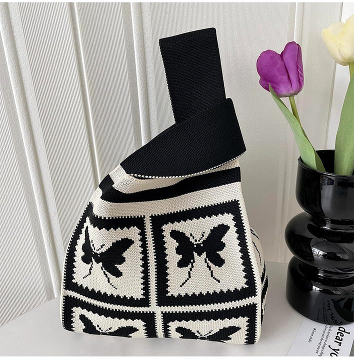 Image of Komociya Cute Wrist Bag for Women Trendy Knit Handbag Small Purse for Mom Girlfriend Birthday Christmas Valentines