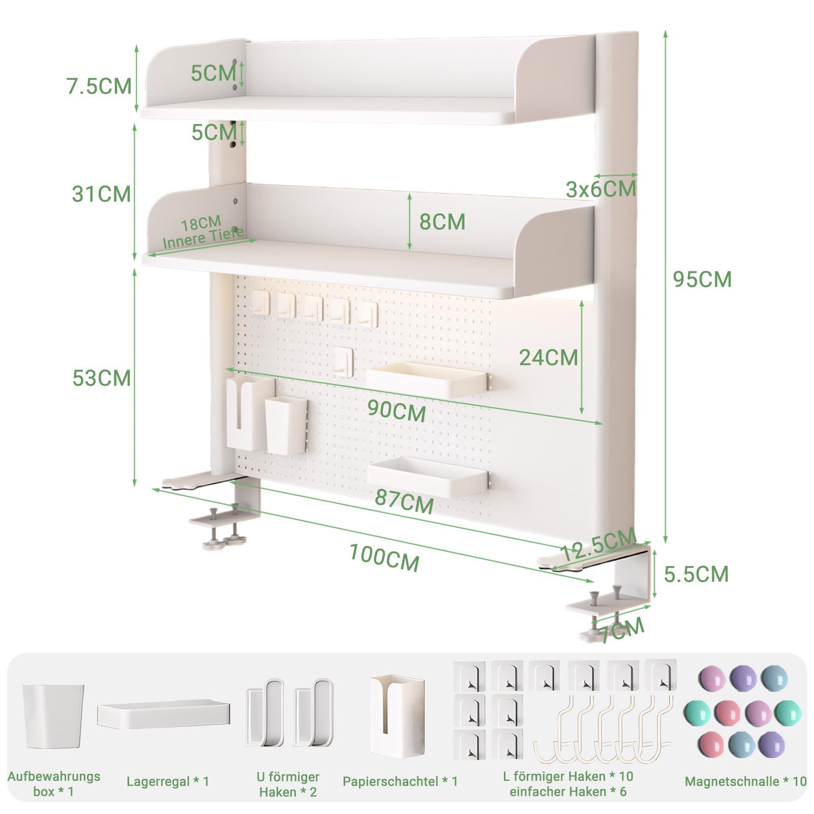 Bücherregal Klein Klemmbare Schreibtisch Aufsatzregal (100x95cm) | Wohnheim Hause 3 Tier Büro Computer Schreibtisch Zubehör Organizer Einstellbare Lagerregal