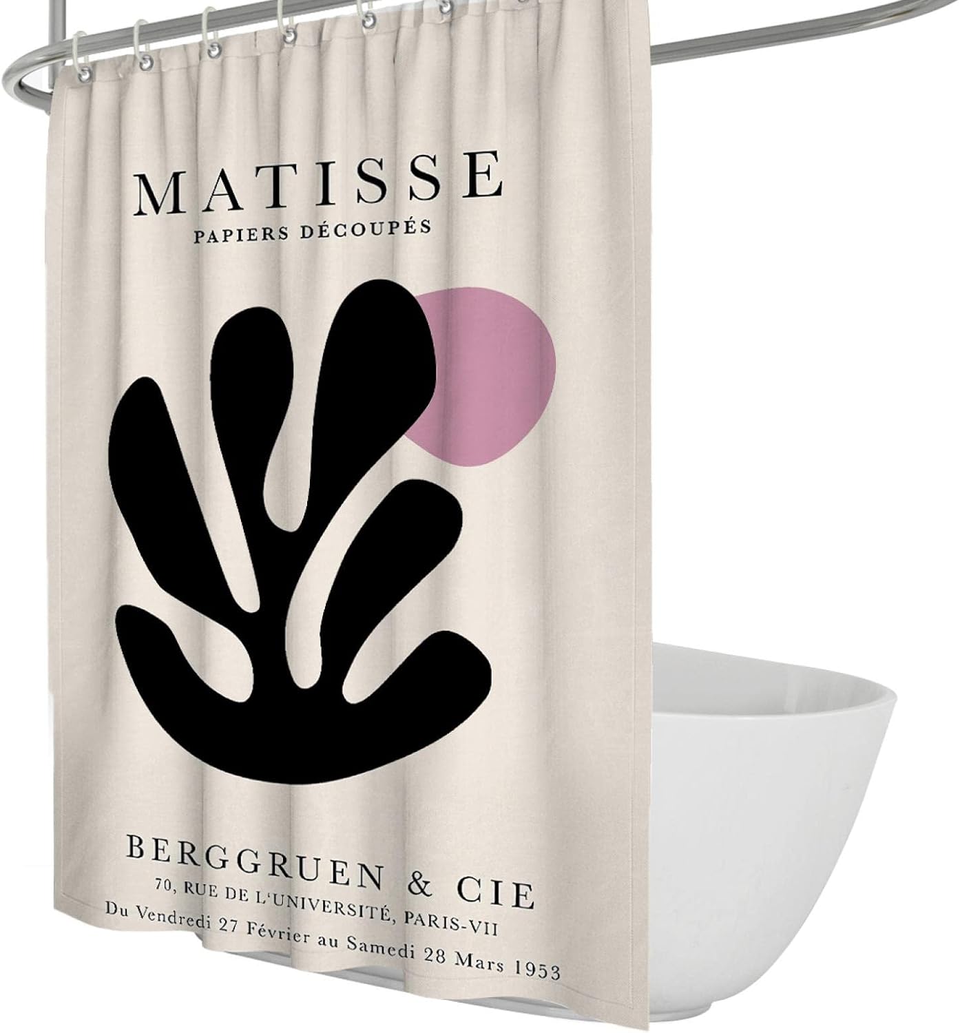 Henri Matisse Shower Curtain Quick-Dry Aesthetic Beige Minimalist Modern Shower Curtain Liner Waterproof Fabric Bath Curtains Hotel Grade W72 x L78(in)