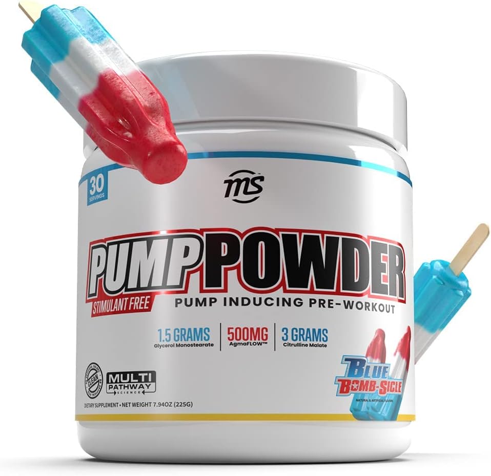 Man Sports Pump Powder. Stimulant Free Blue Bombsicle Flavored Pre Workout Drink, Best for Preworkout - Energy Pump Powder for Men and Women, Help Fuel Your Workout (30 Days Supply Workout Supplement)