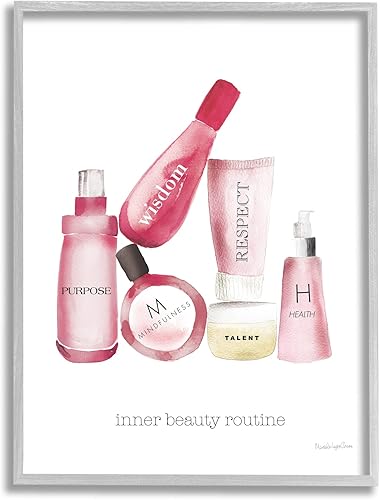 Stupell Industries Frases motivacionales de autoestima, cosméticos de moda, cita de belleza interior, diseñado por Mercedes Lopez Charro Gray, arte