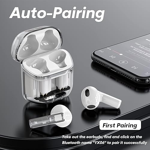 Miniatura 9 de Auriculares inalámbricos Bluetooth intraurales para iPhone Android transparente Blue Tooth 5.3 Ear Buds Deep Bass TWS Auriculares inalámbricos con