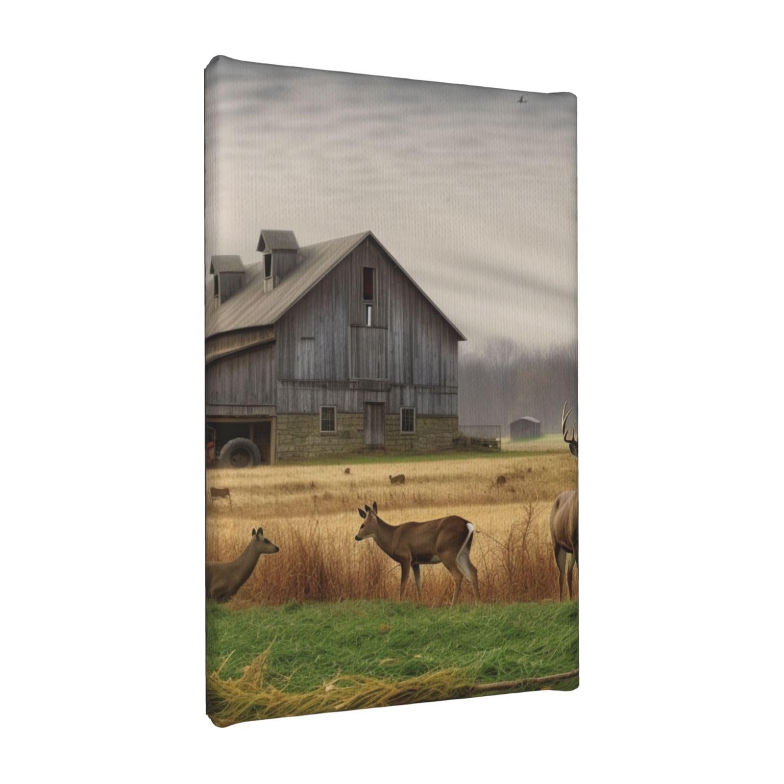 YKLJG Farm with deer Printed Wall Art Canvas Painting 20x30 CM Wooden Framed Picture Painting Artwork Prints for Bedroom Kitchen Home Office Decor