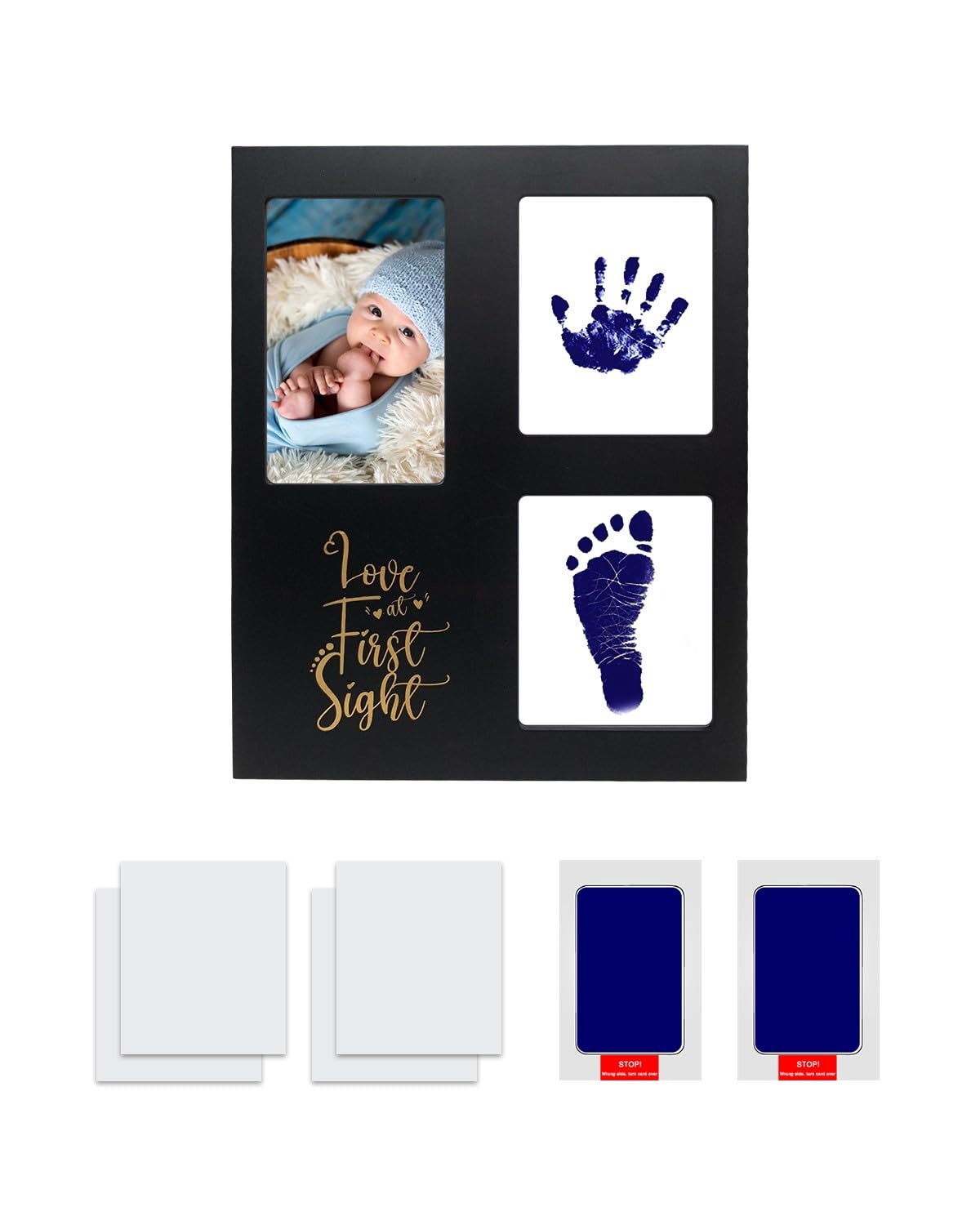 Mold Your Memories Baby Handprint and Footprint kit with Frame. Ink pad for Baby Prints, Baby Stamp pad with 2 Non Touch Ink Pad 4 Imprint Paper q (Blue)