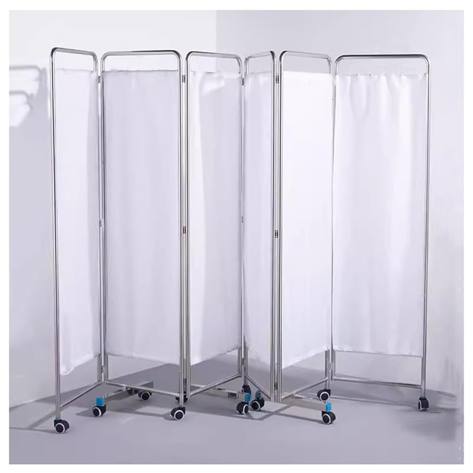 Cloison de séparation temporaire pliable à roulettes avec 6 panneaux blancs