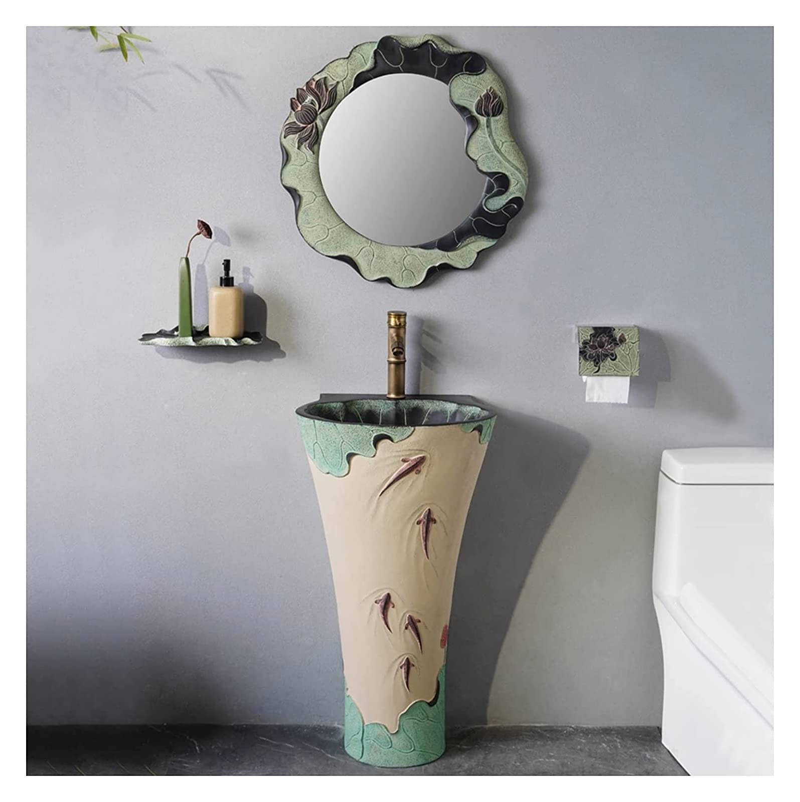WDSOPK Sink Art Hotel Home Vessel Handmade Lavatory with Faucet and Drain Installation Hole for Indo