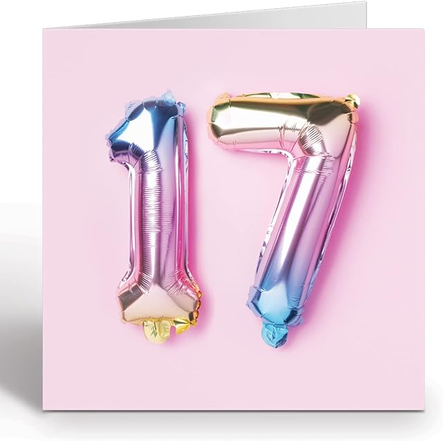 17th Birthday Card For Girl - 17th Anniversary Card - Birthday Card For A 17 Year Old Girl - Rainbow Foil Balloons 17th Card By Ruby Ashley®