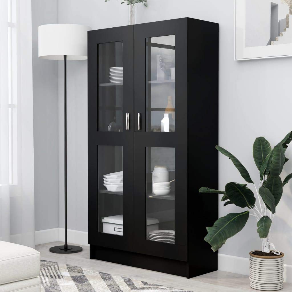 SKM Armoire à vitrine Noir 82,5x30,5x150 cm Aggloméré