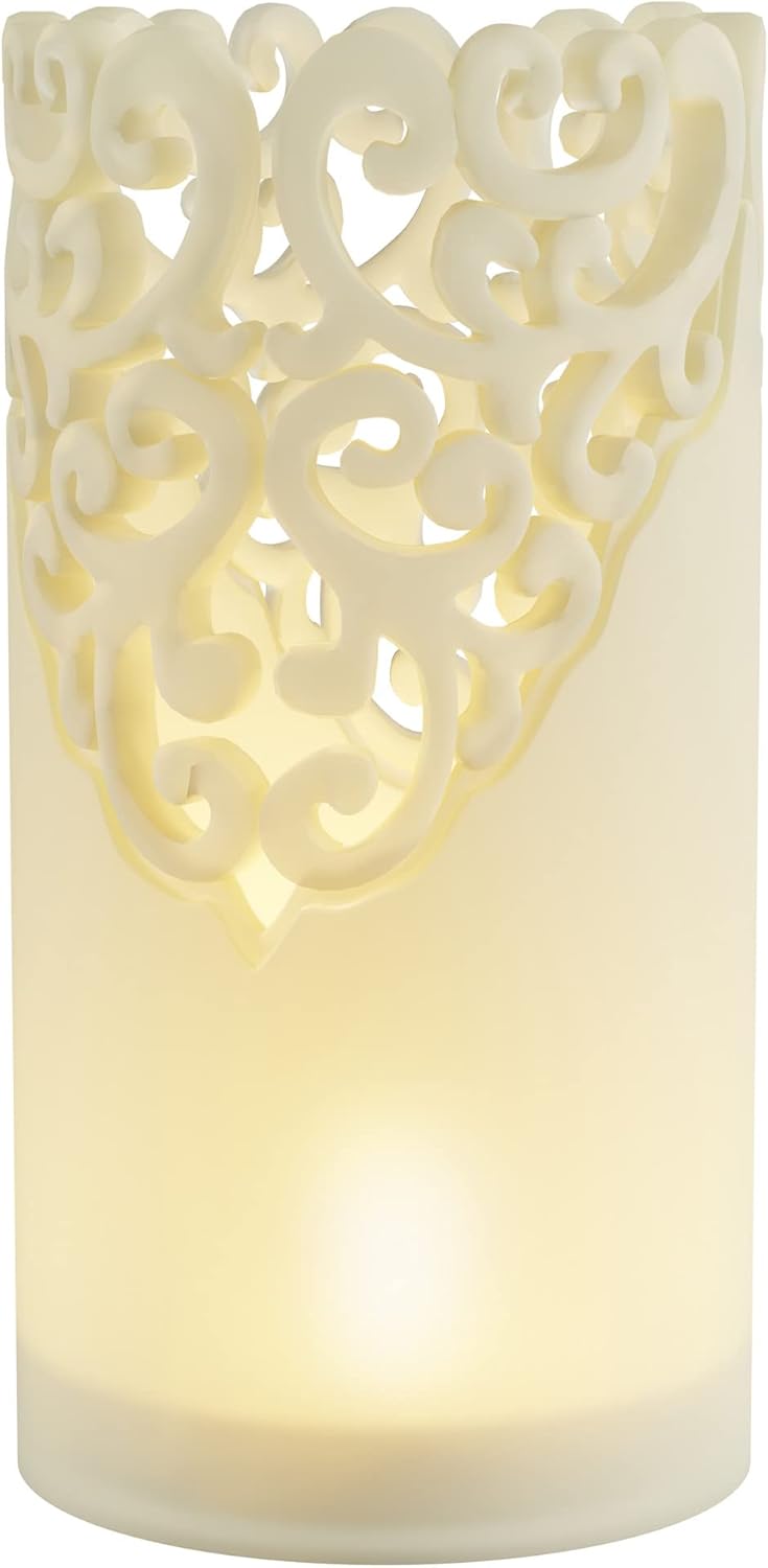 LED Candles with Remote Control – Set of 6 Realistic Flameless Pillar Lights with Lace Details and Vanilla Scented Wax – Home Decor by Lavish Home