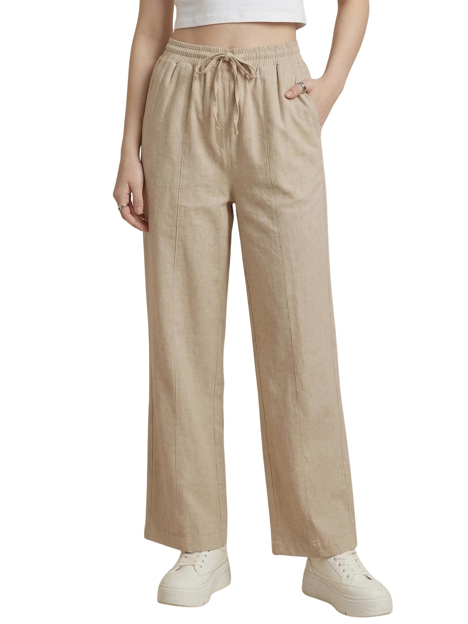 Women's Palazzo Style Wide Leg Flared Trousers | Stretchable Comfortable Fit | Office, College & Travel Wear-image-8