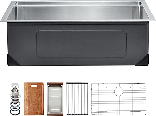 Miniatura 9 de VEVOR Fregadero de cocina, fregadero de acero inoxidable 304, lavabo doble con reborde y accesorios, fregaderos de lavavajillas para el hogar para