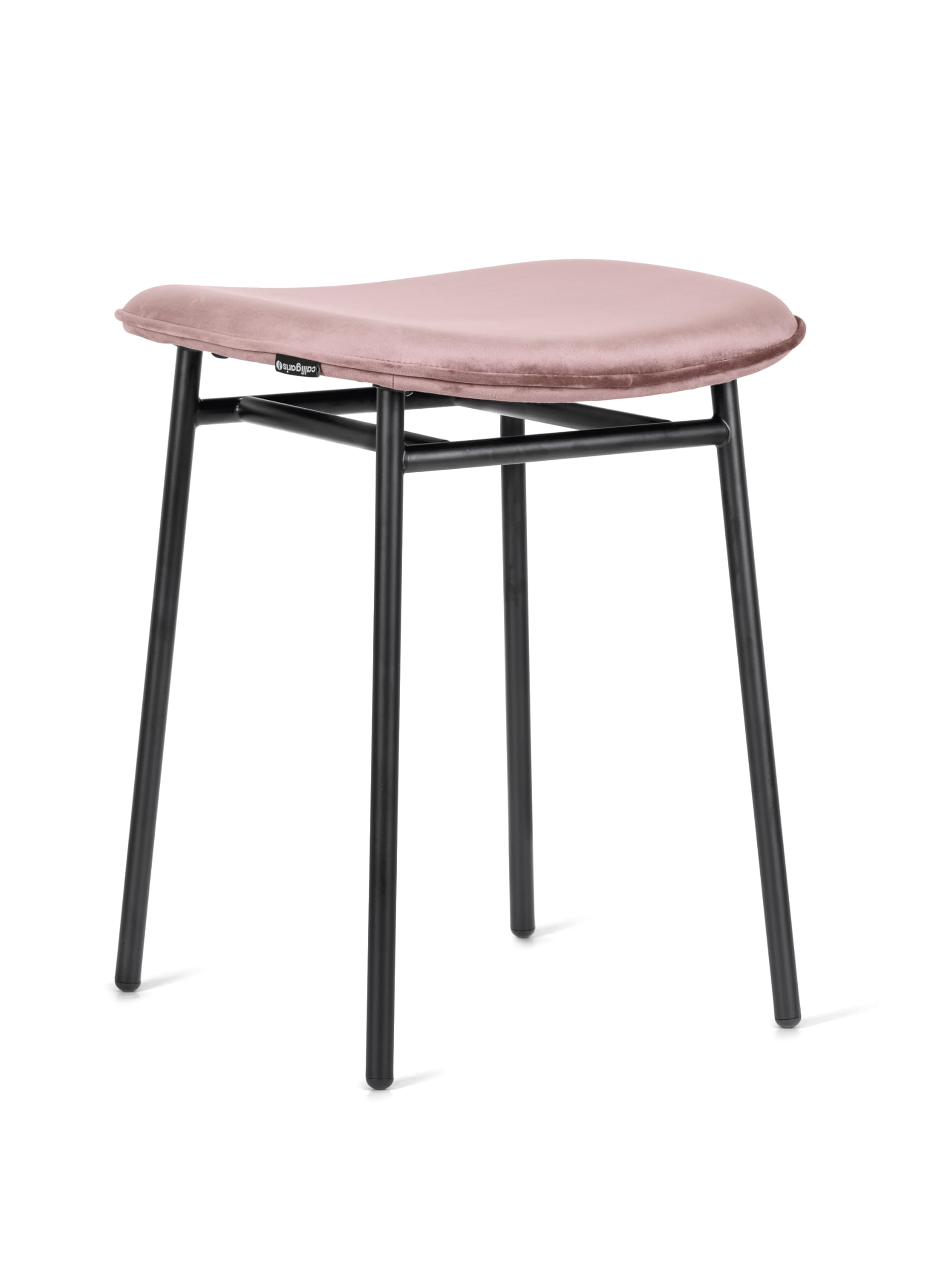 Tabouret Fifties Calligaris rose assise velours et métal noir