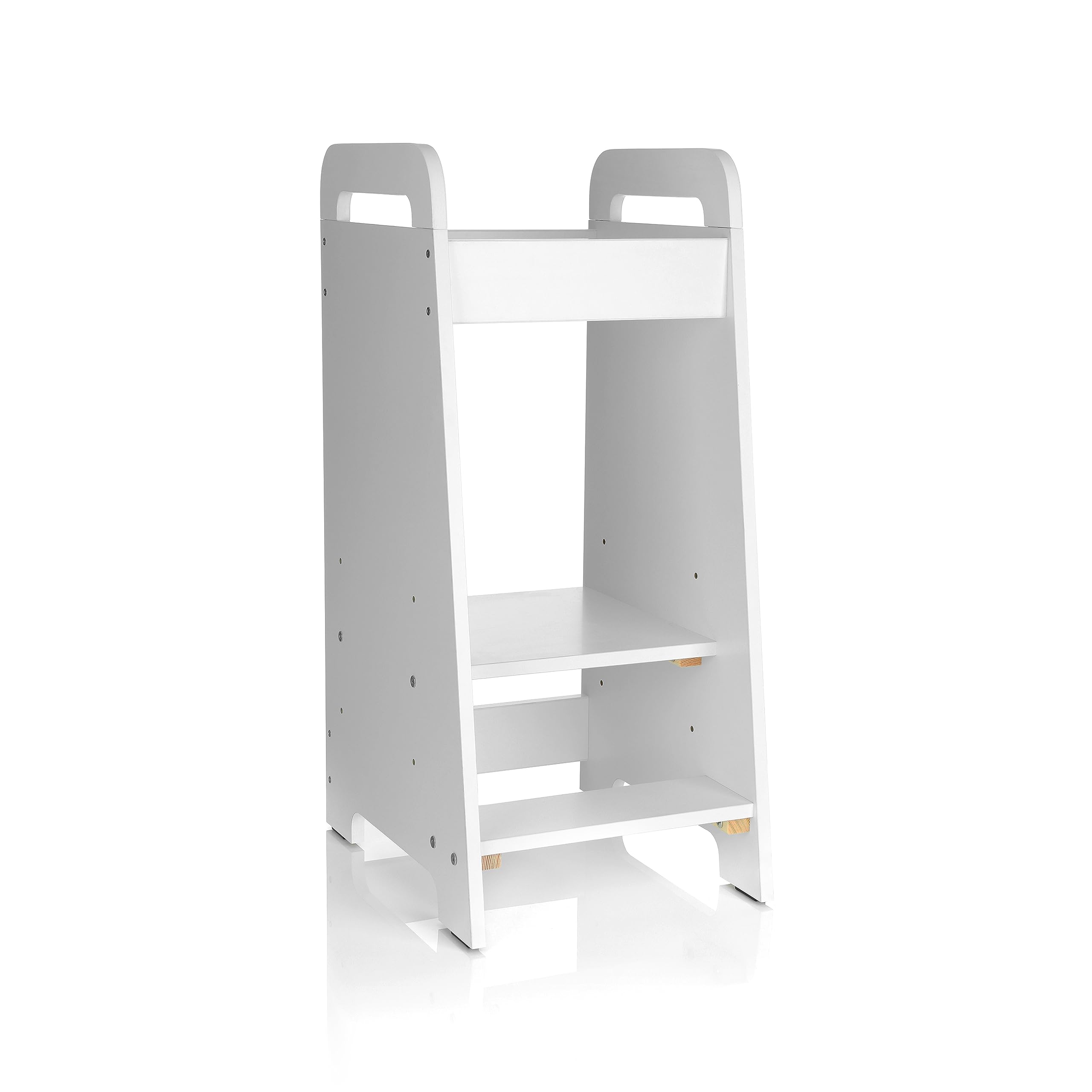 Montessori Learning Tower – Wooden Kitchen Step Stool, Safe Standing Helper Platform with 3 Adjustable Heights for Toddlers 2–6 Years (White)