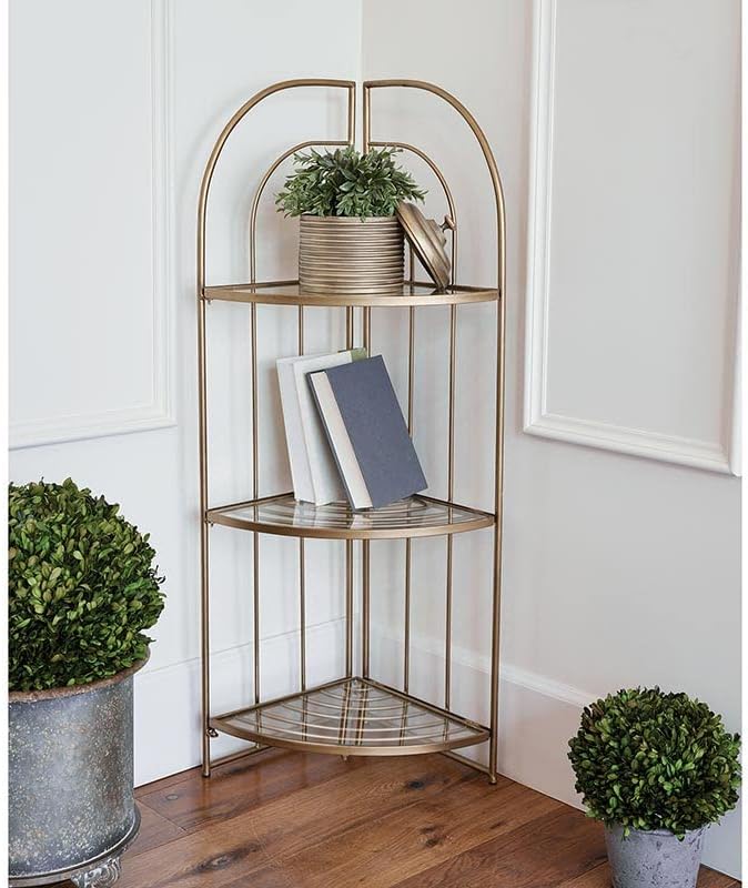 47th & Main Modern Metal 3-Tier Standing Corner Shelf, 13" L 13" W x 45.5" H, Gold
