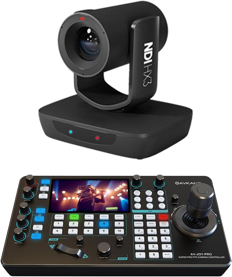PTZ Camera Bundle Kits, 1 pcs LV20N AI Auto Tracking 20X NDI Camera and 1 pcs Super PTZ Joystick Controller for Worship Live Streaming