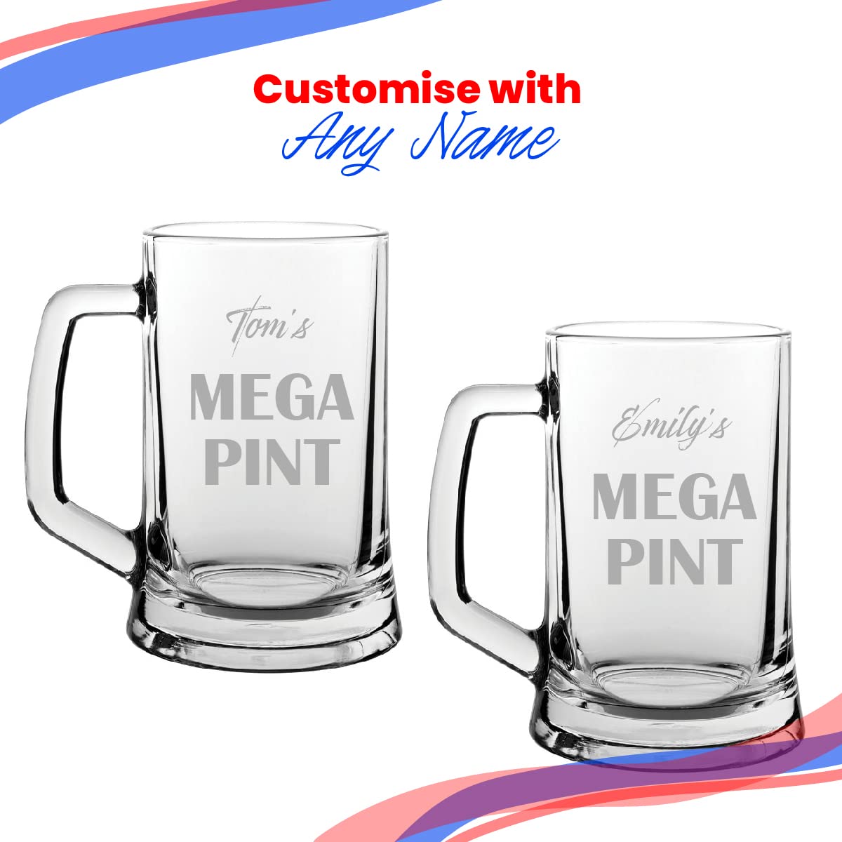 Personalised Engraved Tankard Beer Mug Stein Happy 20,30,40,50... Birthday Banner Design, 16.75oz/495ml Classic Beer Glass, Any Name, Engraved In The UK - View #5