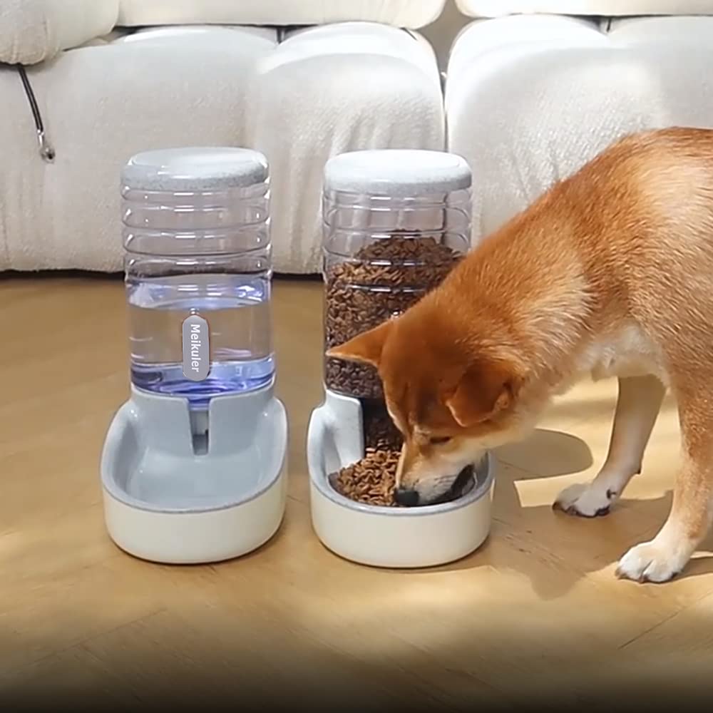 Automatischer Futterspender 3.8L,Wasserspender 3.8L Feeder Futterautomat Trockenfutter Spender Futterstation für Hunde Katze Haustiere (Grau)