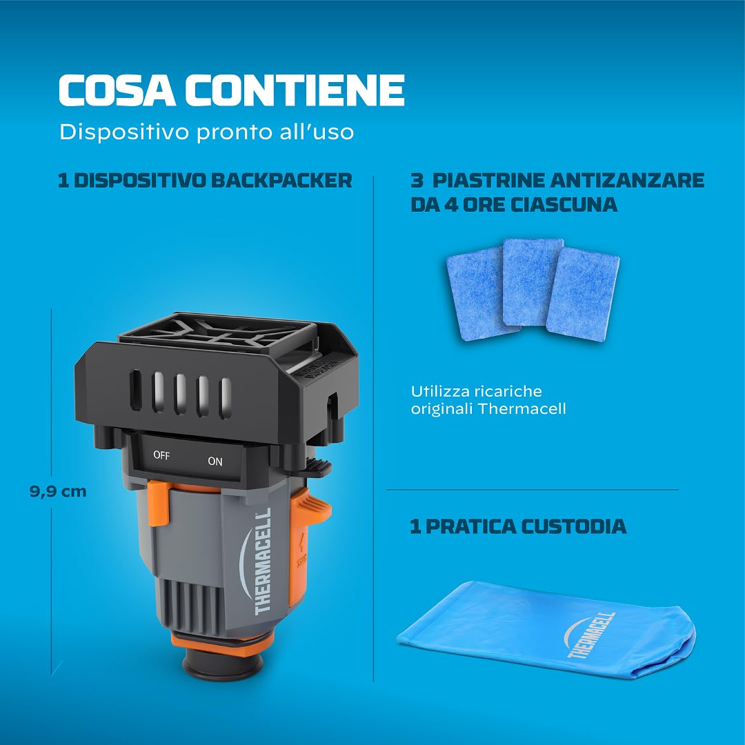 Thermacell Backpacker Repellente Antizanzare, Senza DEET, 12 Ore | Copre fino a 21 m² con bombolette di gas. Compatto, ideale per trekking, campeggio ed escursioni. Contro le zanzare.