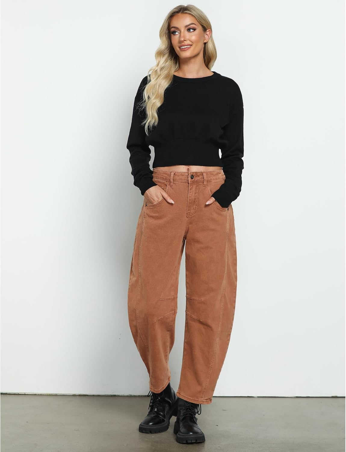 Utyful Barrel Jeans Women Cropped Baggy Trendy High Waisted Distressed Loose Stretch Denim Trouser Jeans with Pockets - Image 3