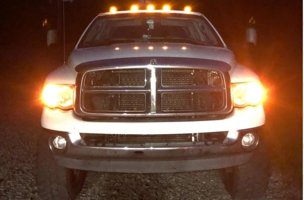 iJDMTOY Clear Lens Amber Full LED Cab Roof Marker Light Assembly Kit Compatible With Dodge/RAM Chevrolet/GMC Ford Toyota Trucks, 5-Piece Rooftop Driving Lamp Set