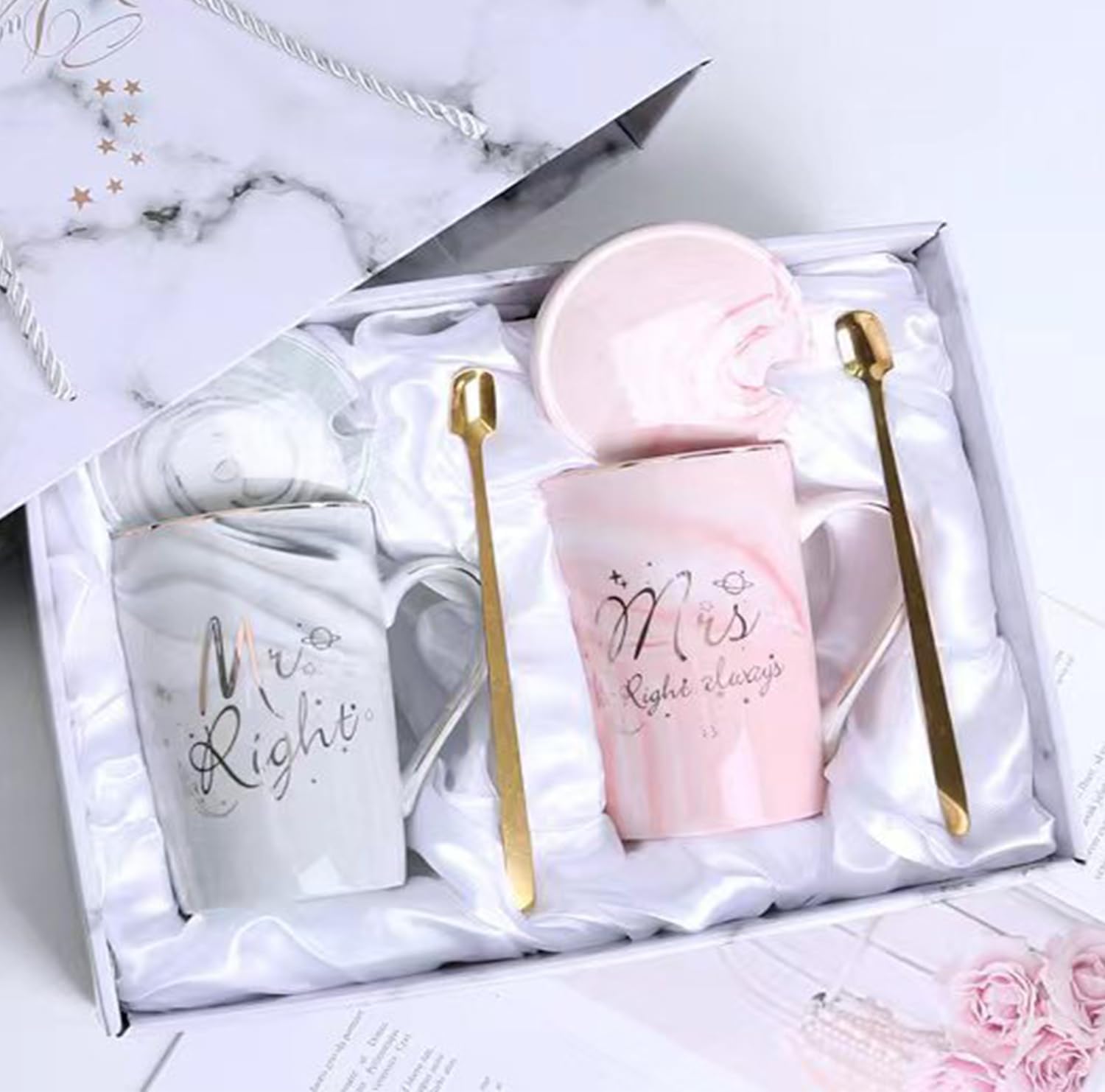 Arawat Mr Right und Mrs Always Right Tazas Pareja de Aniversario de Boda Regalos para Hombres Mujeres Aniversario Juego de Tazas de Boda de Plata Regalos de Boda para Pareja Novios Regalos de