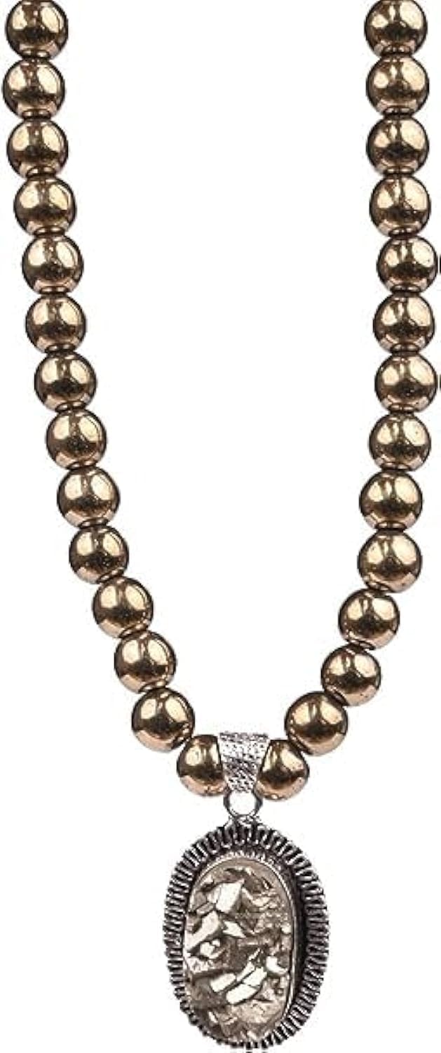 REBUYGolden Pyrite Necklace With Pandent Meditation Beads Prayer Beads Crystal Healing Stone Mala Pyrite