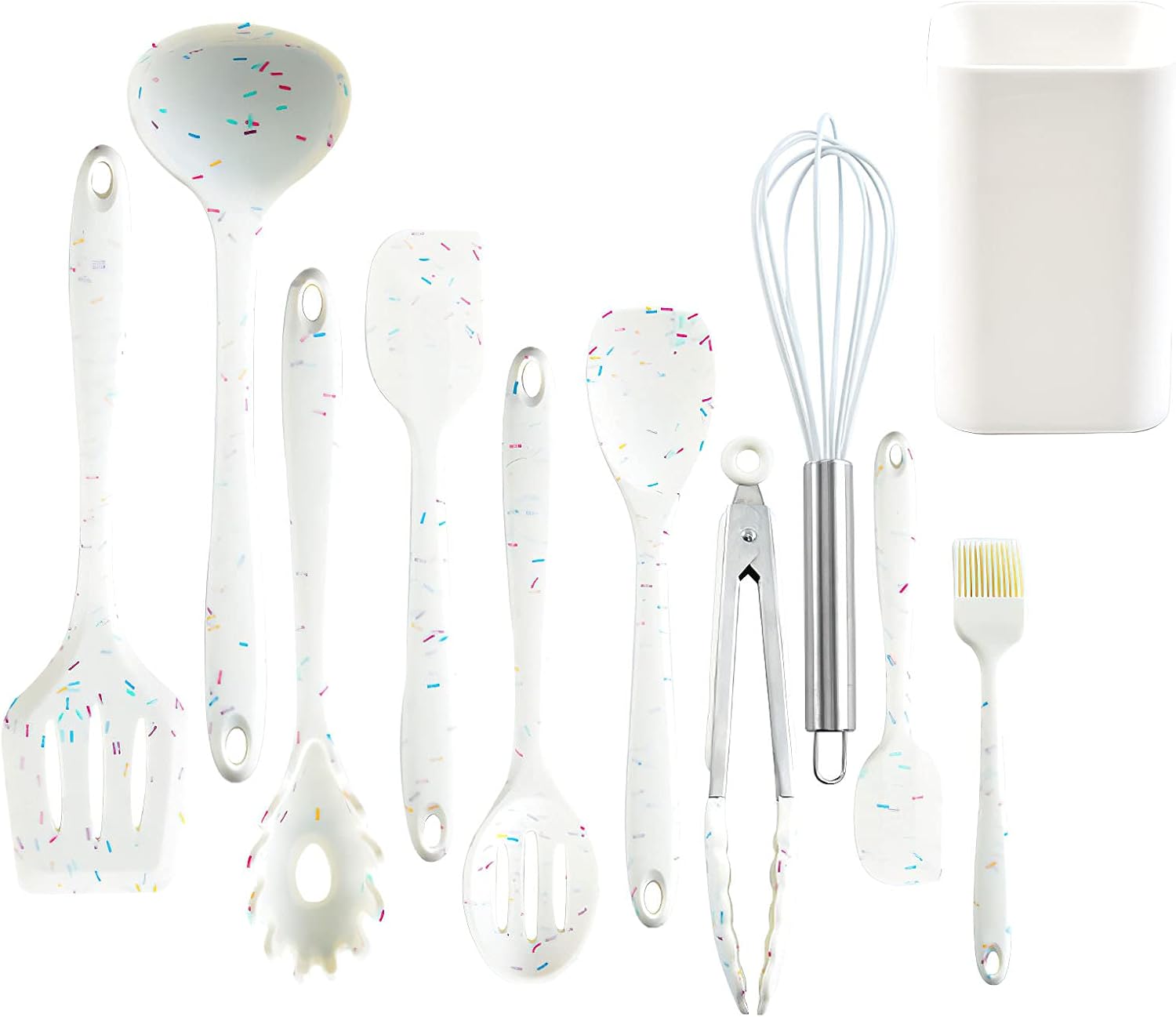 11 Pcs Silicone Cooking Utensils Kitchen Utensil Set,Turner,Tongs,Spatula,Spoon,Brush,Egg Beater. Colorful Silicone Kitchen Gadgets Tools Set for Nonstick Cookware (Colored dots)