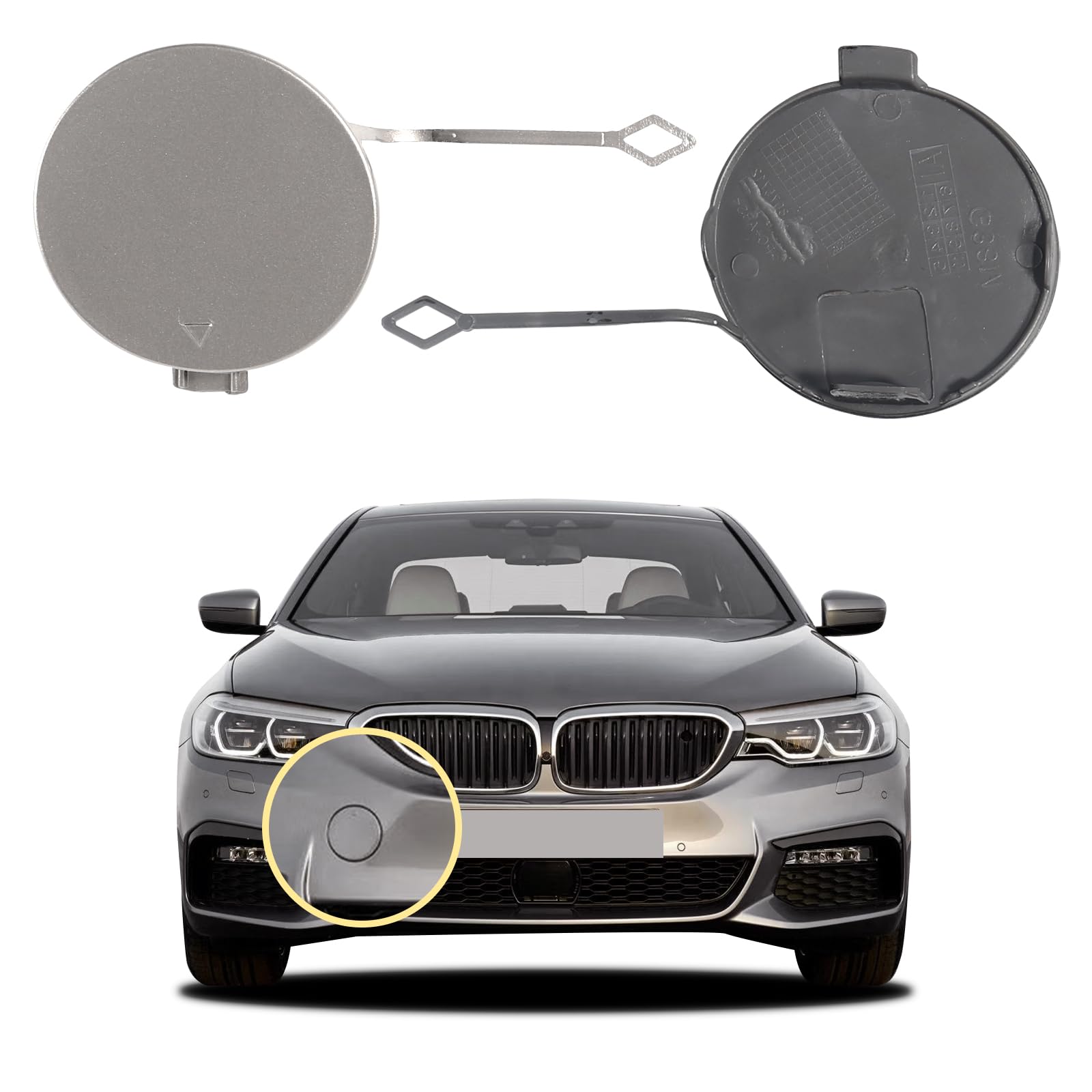 Car Front Bumper Tow Hook Cover Cap Compatible with BMW 5 M Sport Series 525 530 535 G30 G38 2018 2019 2020 Trailer Cover Cap 51118077310 Small Lid